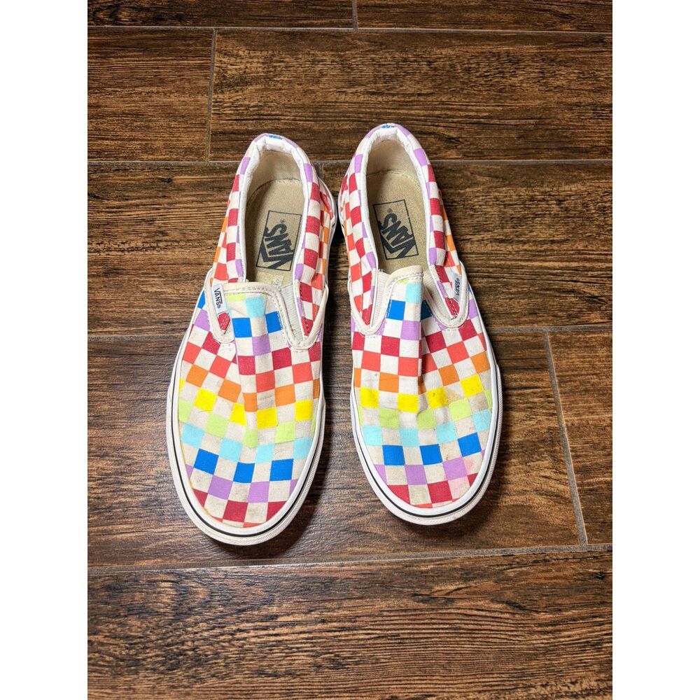Vans Classic Slip-On Rainbow Checkerboard Sneakers - M7/W8.5